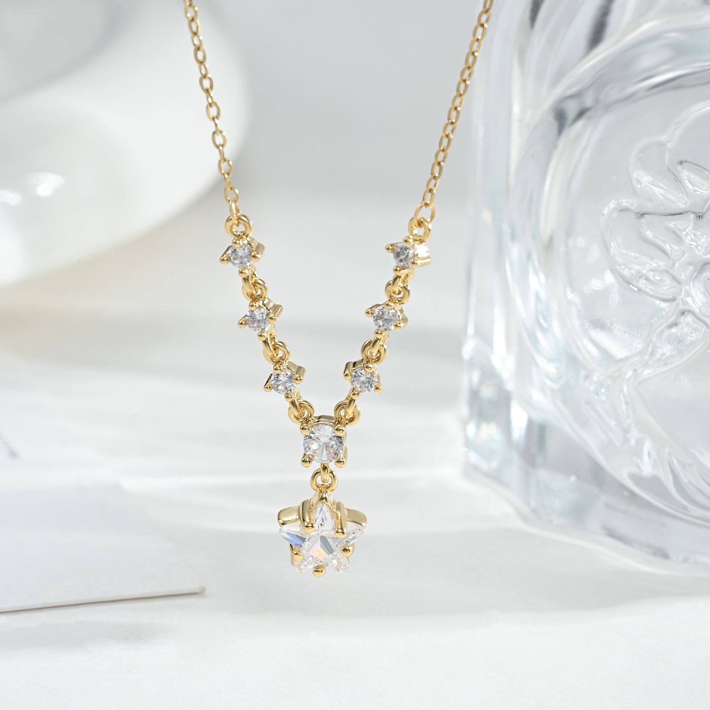 Moda versátil temperamento dulce lindo viento exquisita mujer estilo japonés y coreano estrella con diamantes collar pic 6