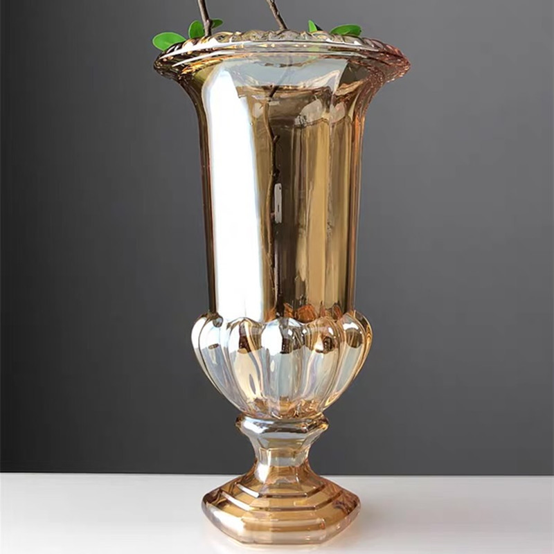 European-style crystal vase for the living room, large transparent high-footed glass vase with high flower buds, Nordic home decoration flower arrangement Item Picture