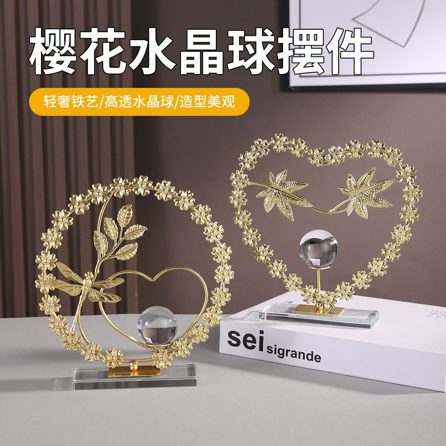 Light luxury cherry blossom high-end crystal ornaments, auspicious home hanging, exquisite decorative items for the living room and entrance hall detail image 4