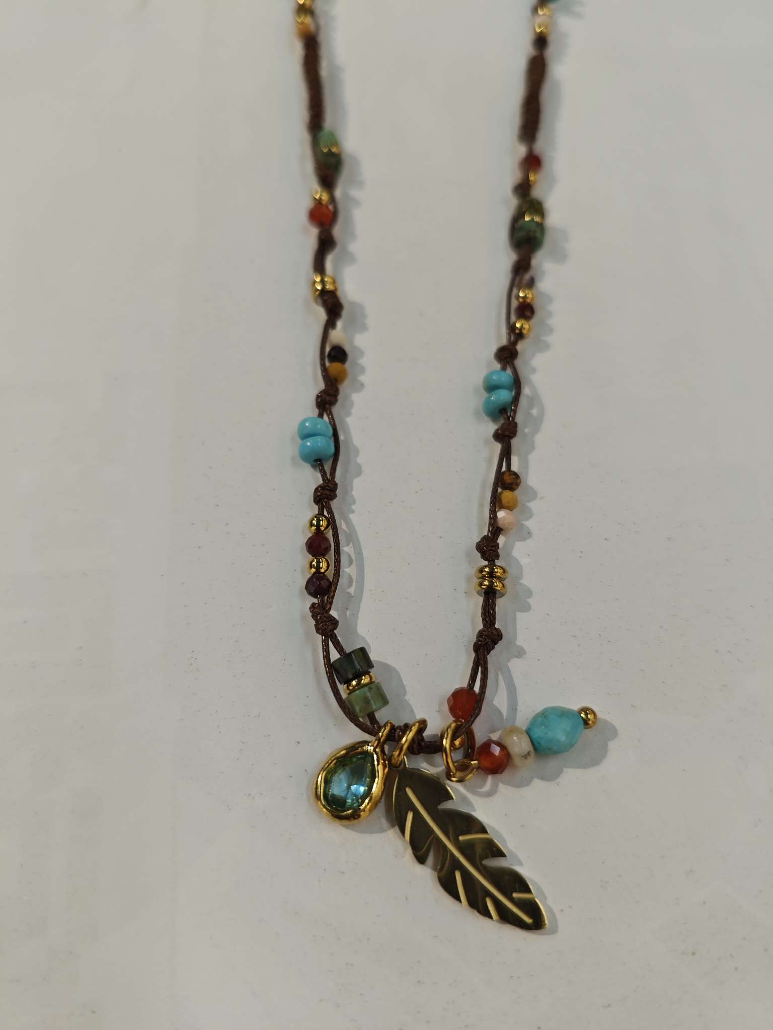 Influential new accessory, retro-style African pine feather pendant hand-woven rope necklace details Picture