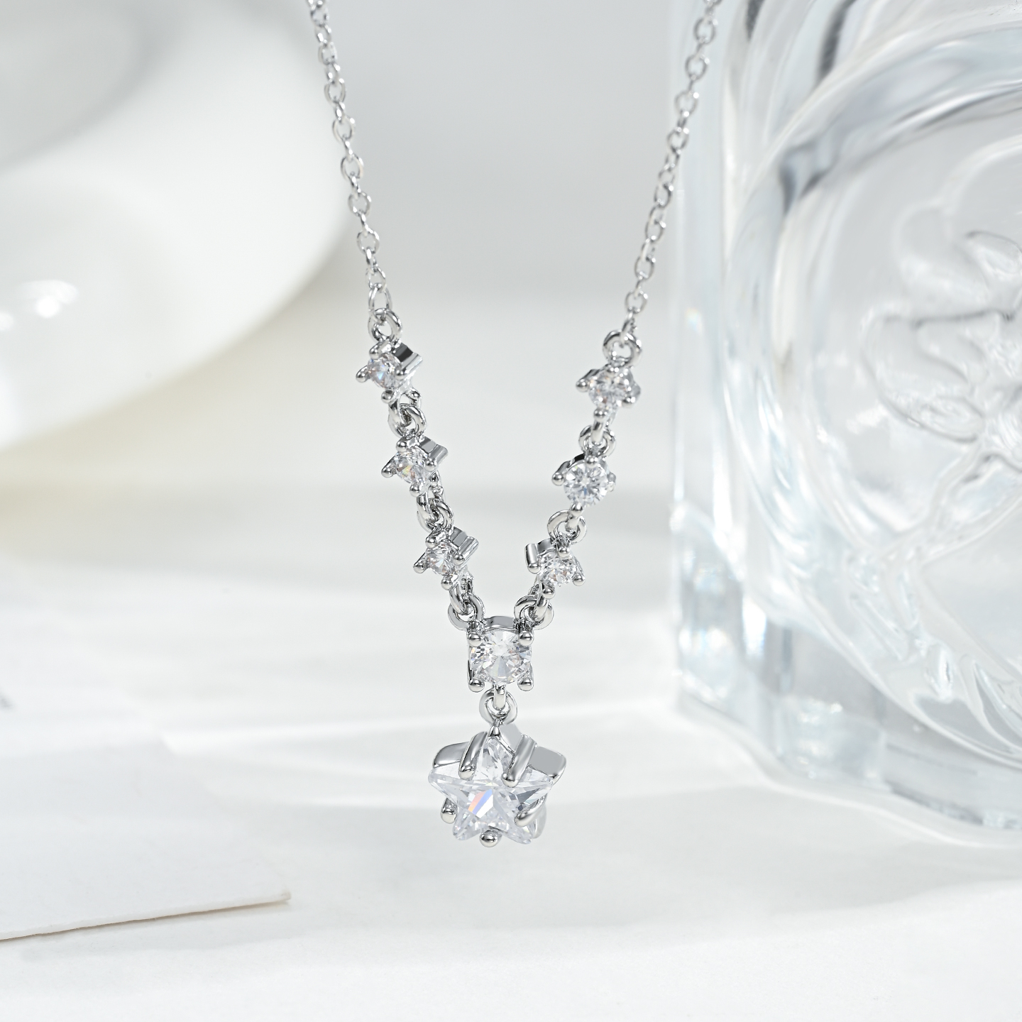 Moda versátil temperamento dulce lindo viento exquisita mujer estilo japonés y coreano estrella con diamantes collar pic 7