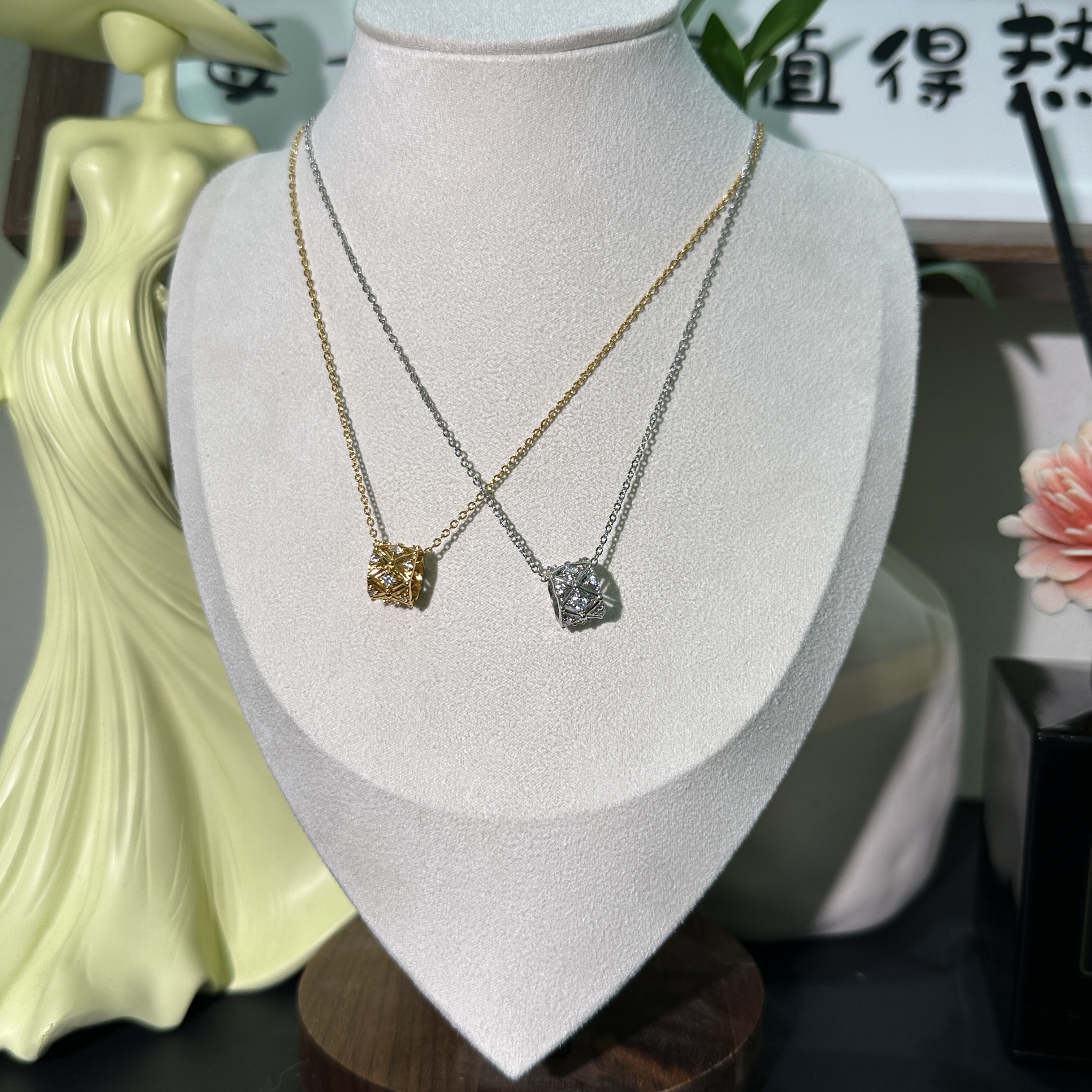 铜镀24k金广东工艺白锆路路通项链时尚百搭推荐