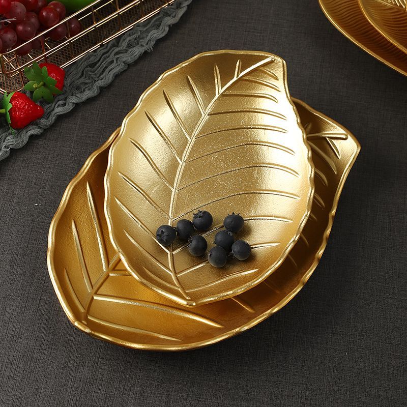Light luxury golden plate, rich golden fruit plate, home dining room dried fruit irregular-shaped storage tray, decorative item, leaf MDF storage plate, wall hanging decoration detail image 11