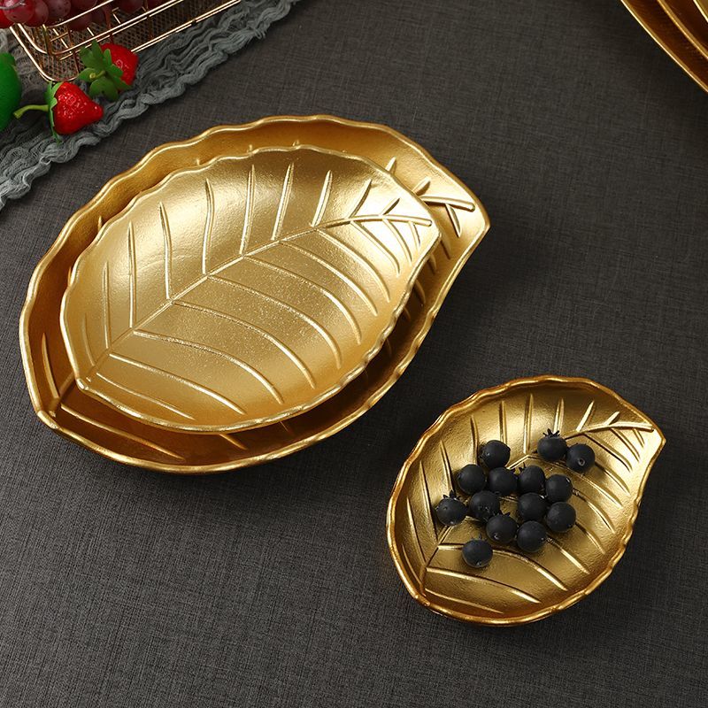 Light luxury golden plate, rich golden fruit plate, home dining room dried fruit irregular-shaped storage tray, decorative item, leaf MDF storage plate, wall hanging decoration detail image 10