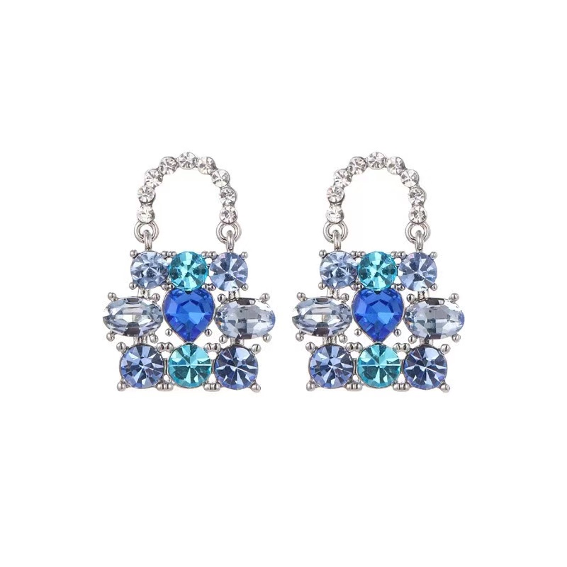 Light luxury, high-end and niche design, blue bag-shaped earrings, fashionable and elegant Item Picture