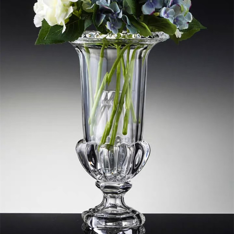 European-style crystal vase for the living room, large transparent high-footed glass vase with high flower buds, Nordic home decoration flower arrangement