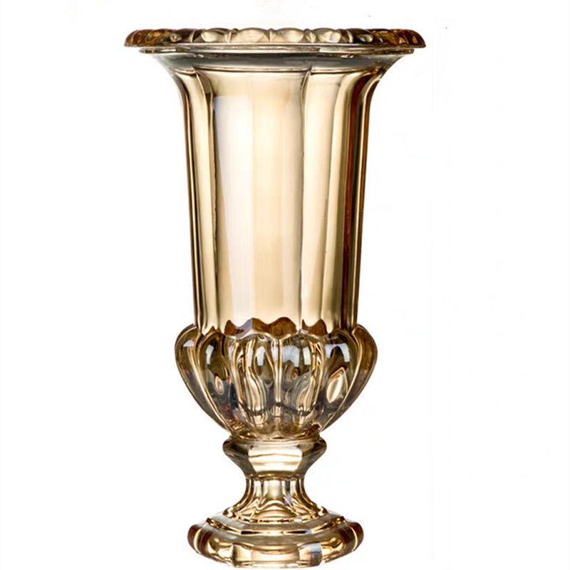 European-style crystal vase for the living room, large transparent high-footed glass vase with high flower buds, Nordic home decoration flower arrangement Specification image