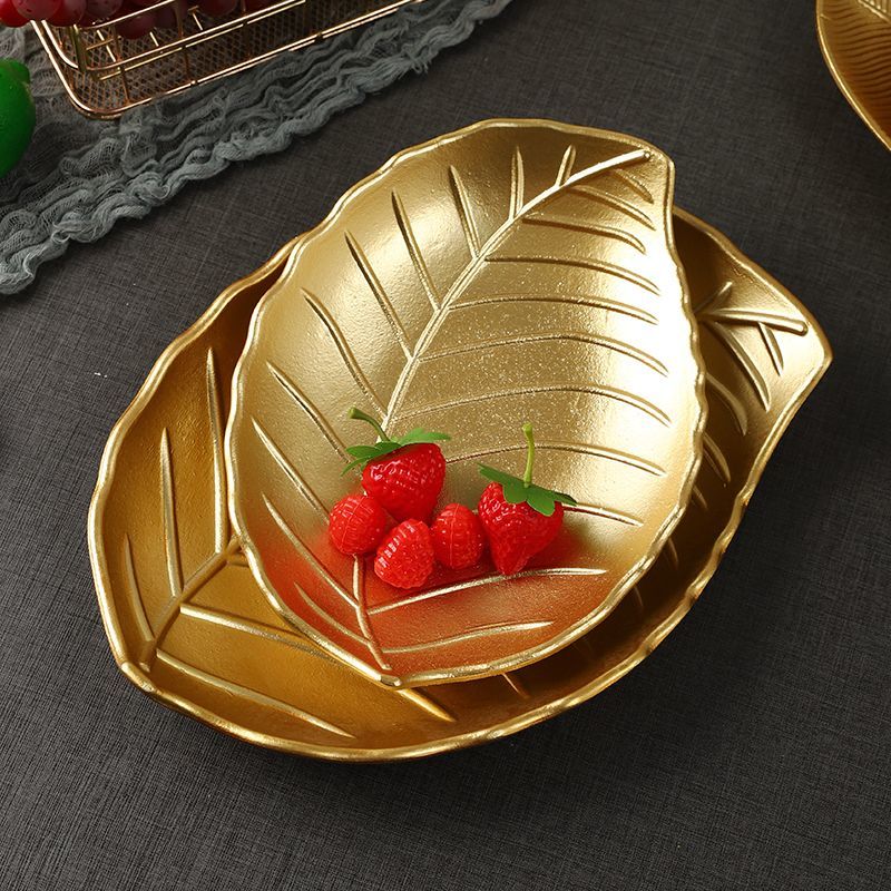 Light luxury golden plate, rich golden fruit plate, home dining room dried fruit irregular-shaped storage tray, decorative item, leaf MDF storage plate, wall hanging decoration detail image 6