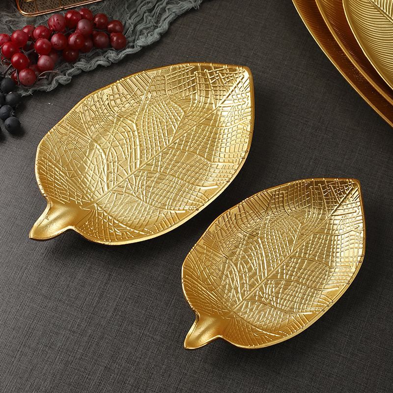 Light luxury golden plate, rich golden fruit plate, home dining room dried fruit irregular-shaped storage tray, decorative item, leaf MDF storage plate, wall hanging decoration detail image 8
