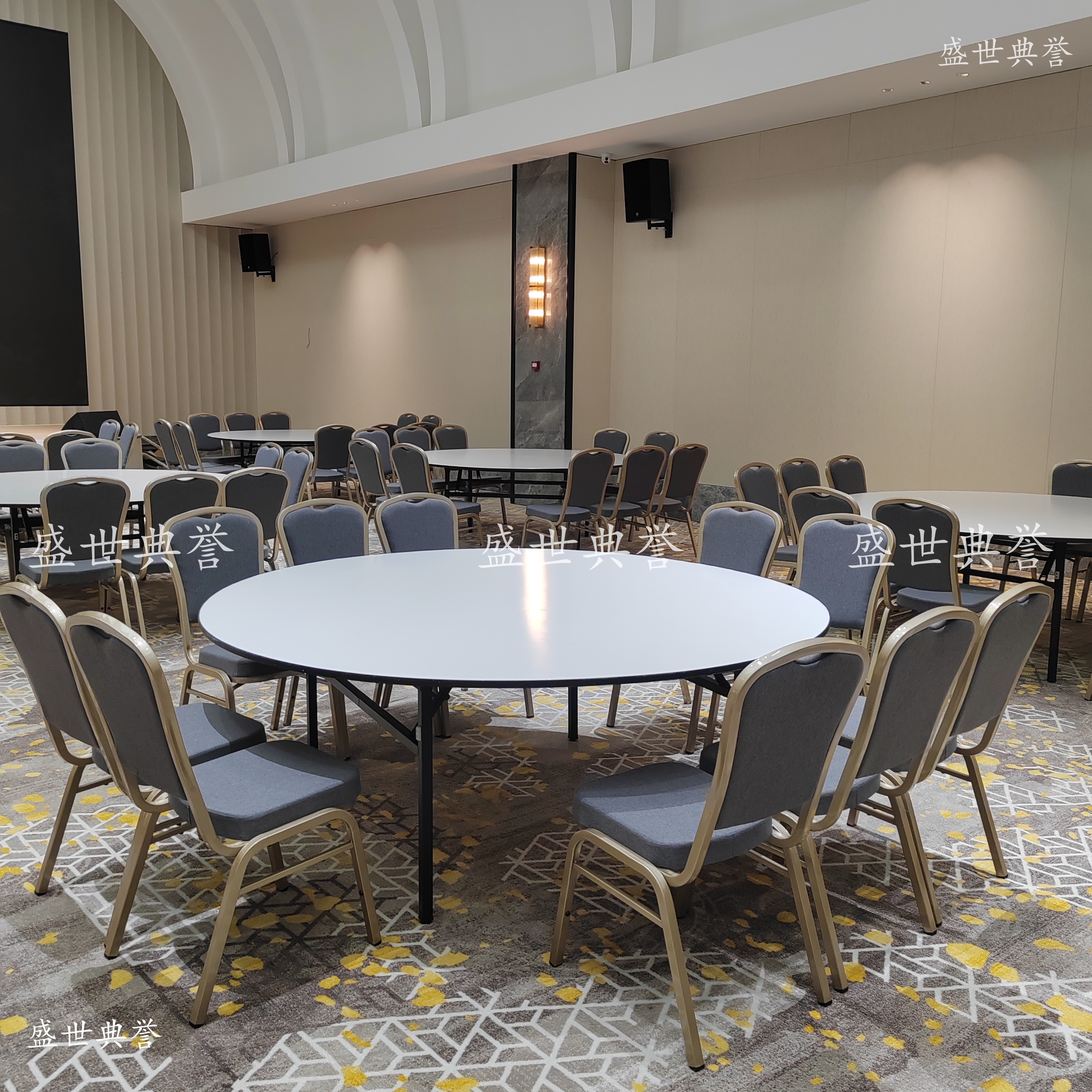 Wuhu five-star hotel catering furniture, conference center wedding banquet tables and chairs, hotel multi-functional hall folding steel chairs Application Scenario