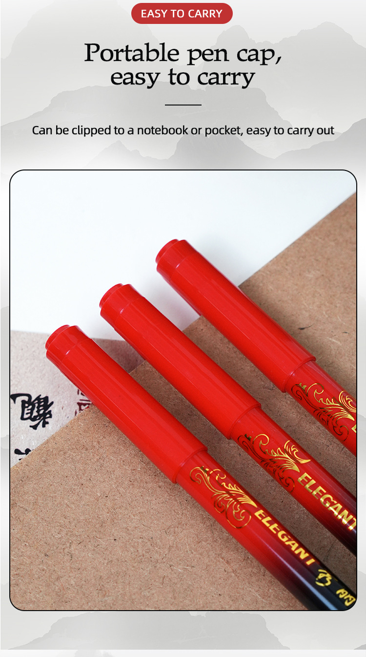 Mayúsculas mayúsculas caligrafía pluma de belleza pincel suave pluma de estudiante rotulador pluma de lectura de oro rojo pluma de escritura de secado rápido pic 7