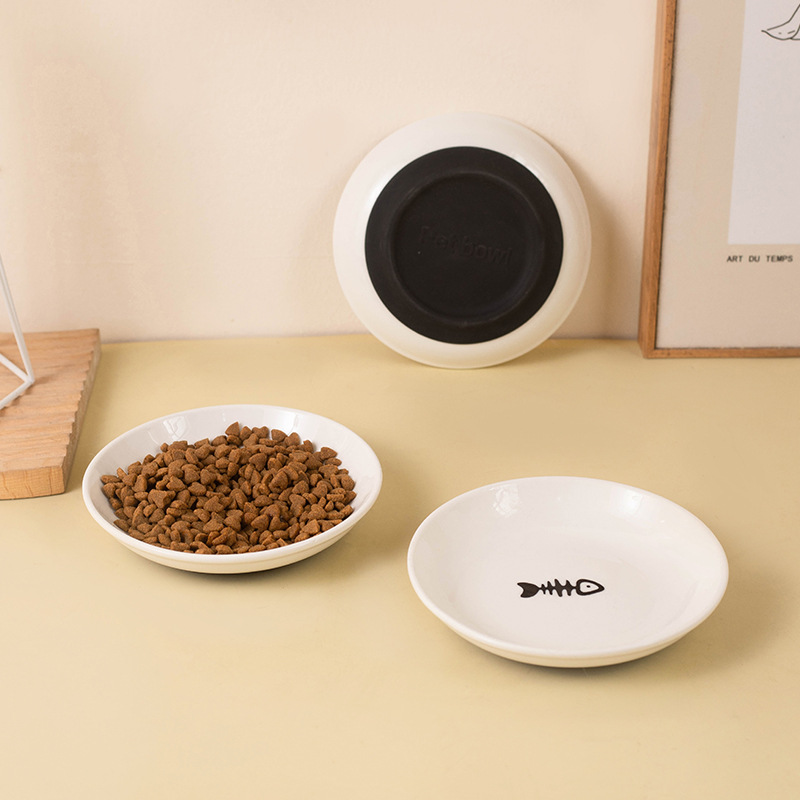 Amazon silicone anti-slip ceramic cat plates, pet cat bowls, cat food, snack cans, plates, kitten food bowls, pet supplies Specification image