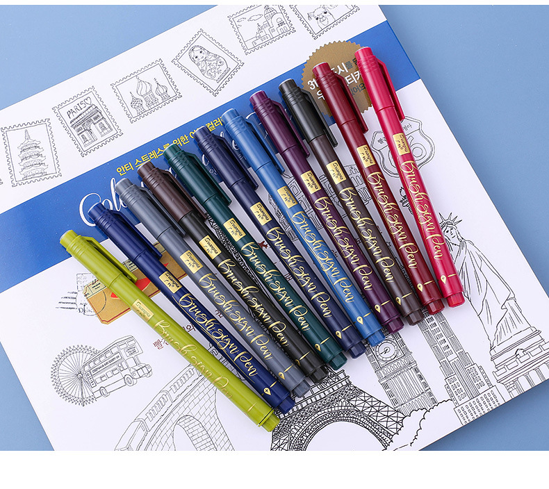 Guangnah 203 daxiaokai shirley pen set 12 colores mano libro bolígrafo grafo de caligrafía bolígrafo de dibujo bolígrafo suave de color pic 17
