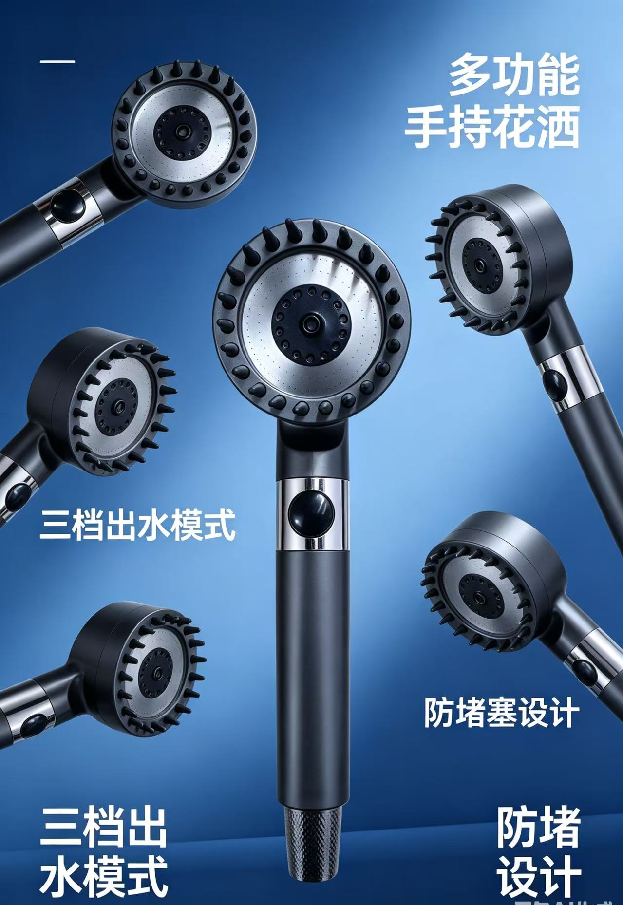 德国按摩强劲增压过滤三档花洒喷头戴喷增压浴室洗澡淋浴头过滤莲蓬头套装喷雾沐浴。