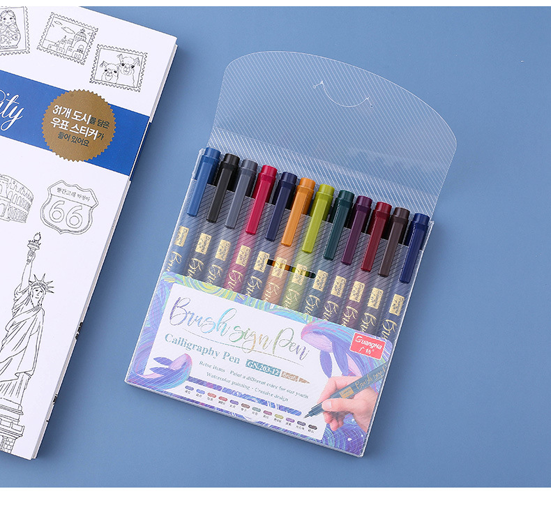 Guangnah 203 daxiaokai shirley pen set 12 colores mano libro bolígrafo grafo de caligrafía bolígrafo de dibujo bolígrafo suave de color pic 19
