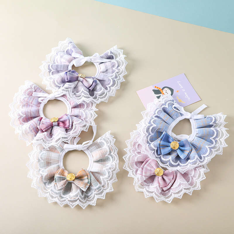 Wholesale of pet drool wipes, cat bow lace necklaces, dog cute princess-style decorative scarves
