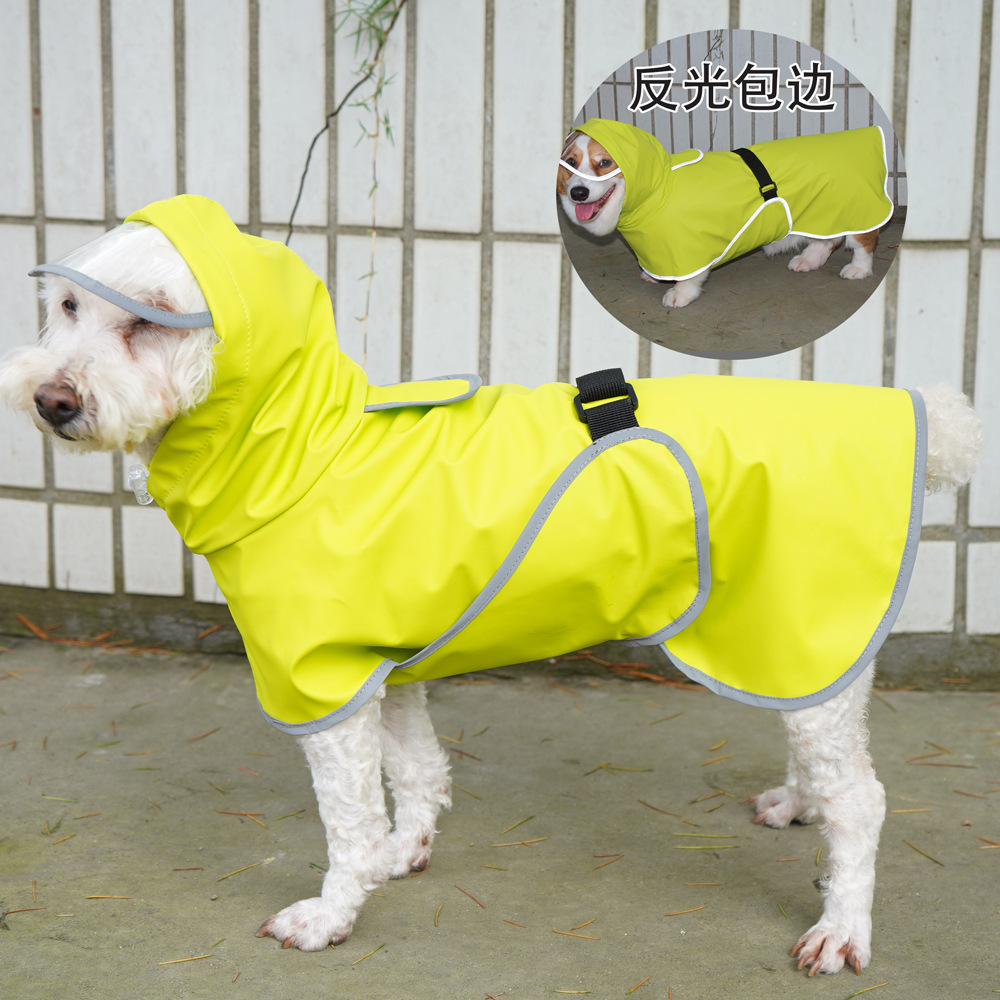 Amazon's towing pet dog raincoat, tummy wrap, teddy Corgi dog raincoat, cape, reflective clothing details Picture