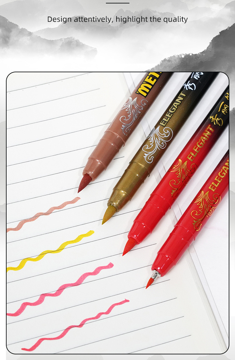 Mayúsculas mayúsculas caligrafía pluma de belleza pincel suave pluma de estudiante rotulador pluma de lectura de oro rojo pluma de escritura de secado rápido pic 13