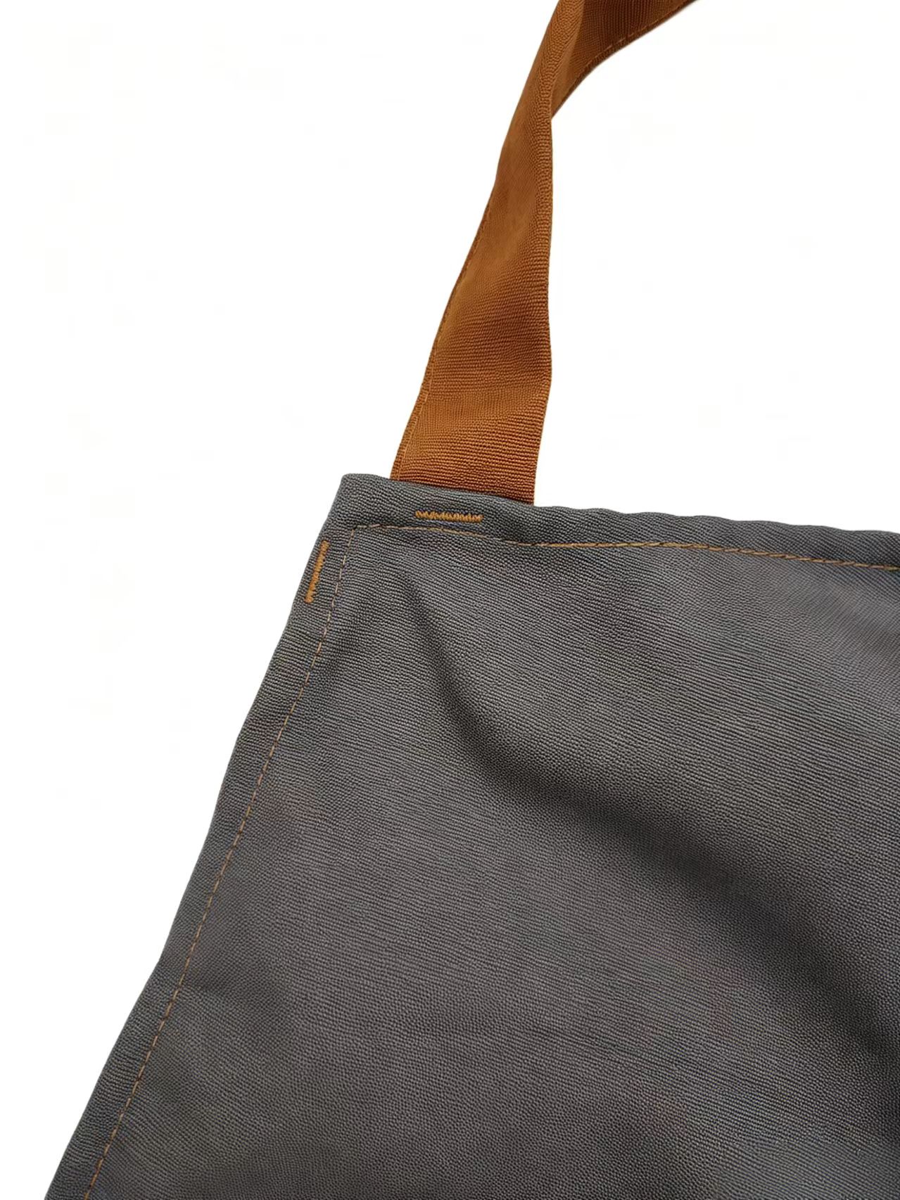 Grey canvas bag body, brown shoulder strap tote canvas bag, women's crossbody versatile denim bag Item Picture