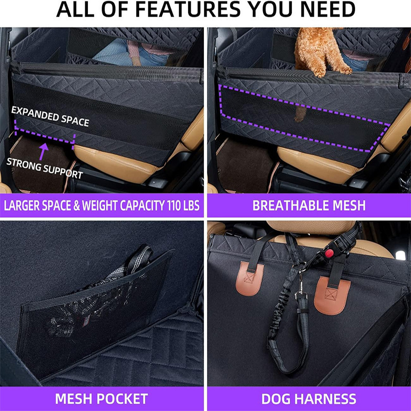 Amazon vehicle pet mat asiento trasero monoplaza cojín de coche parte inferior con banda dura mesh perro azul zi impermeable anti-sucio cojín de perro Specification image