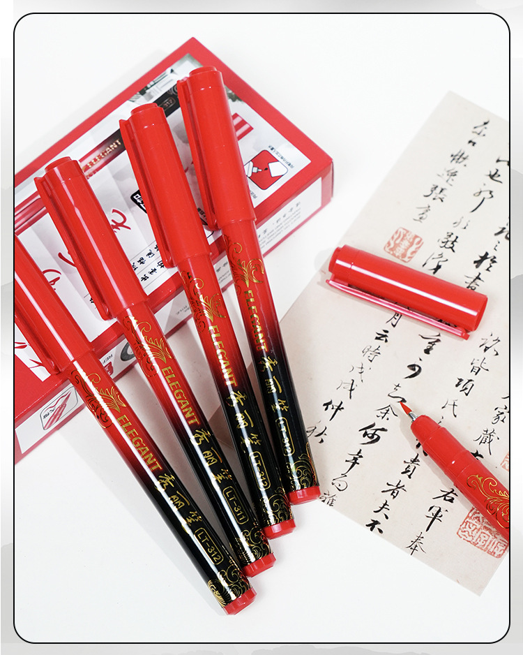 Mayúsculas mayúsculas caligrafía pluma de belleza pincel suave pluma de estudiante rotulador pluma de lectura de oro rojo pluma de escritura de secado rápido pic 15