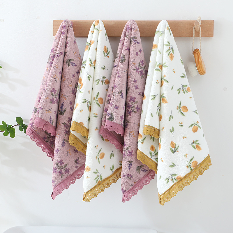 French-style floral coral fleece towel, soft, absorbent and thickened household face towel, lace edge couple set towel Application Scenario