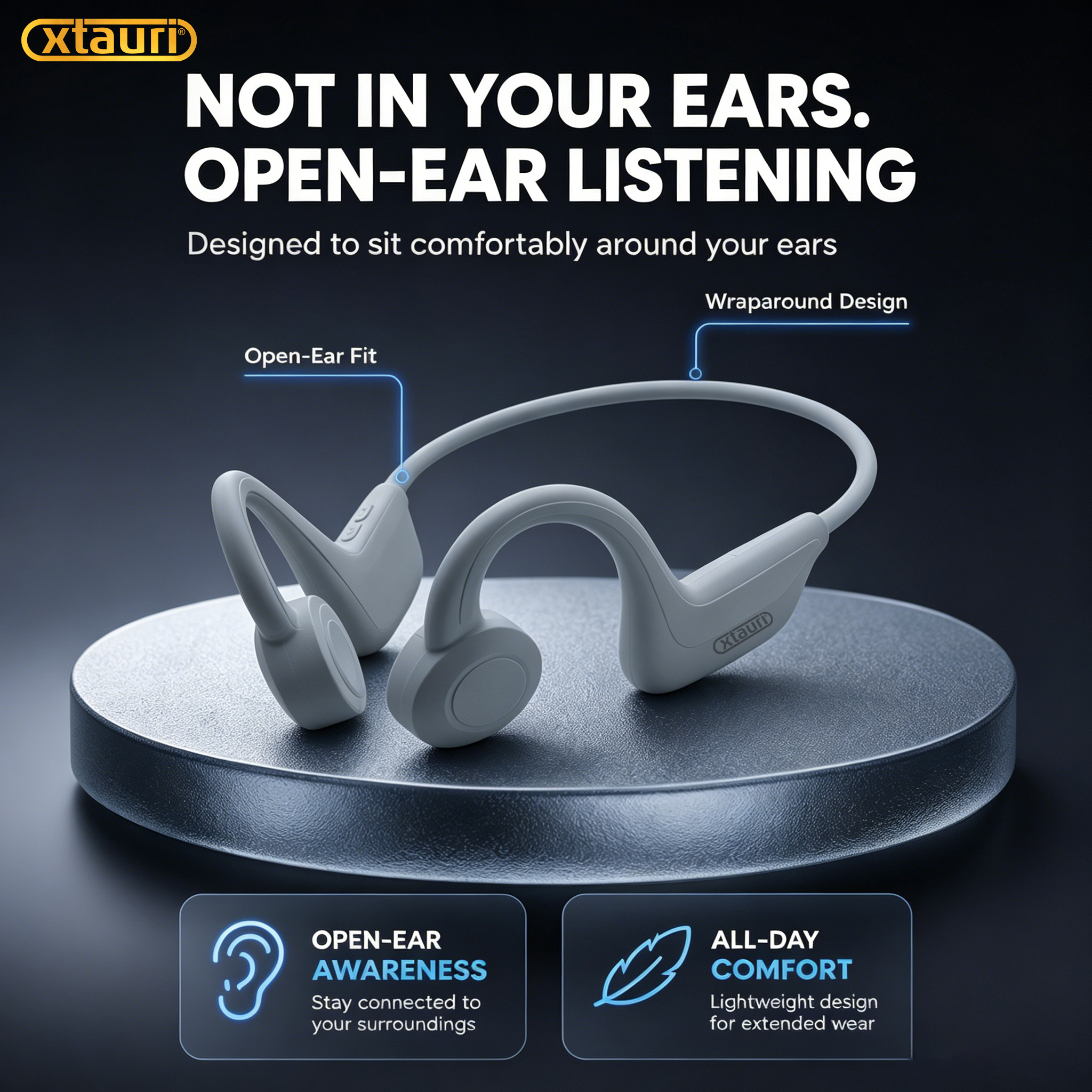XTAURI AIR10 Bone Conduction Headphones V5.2 灰色蓝牙骨传导耳机  蓝牙耳机