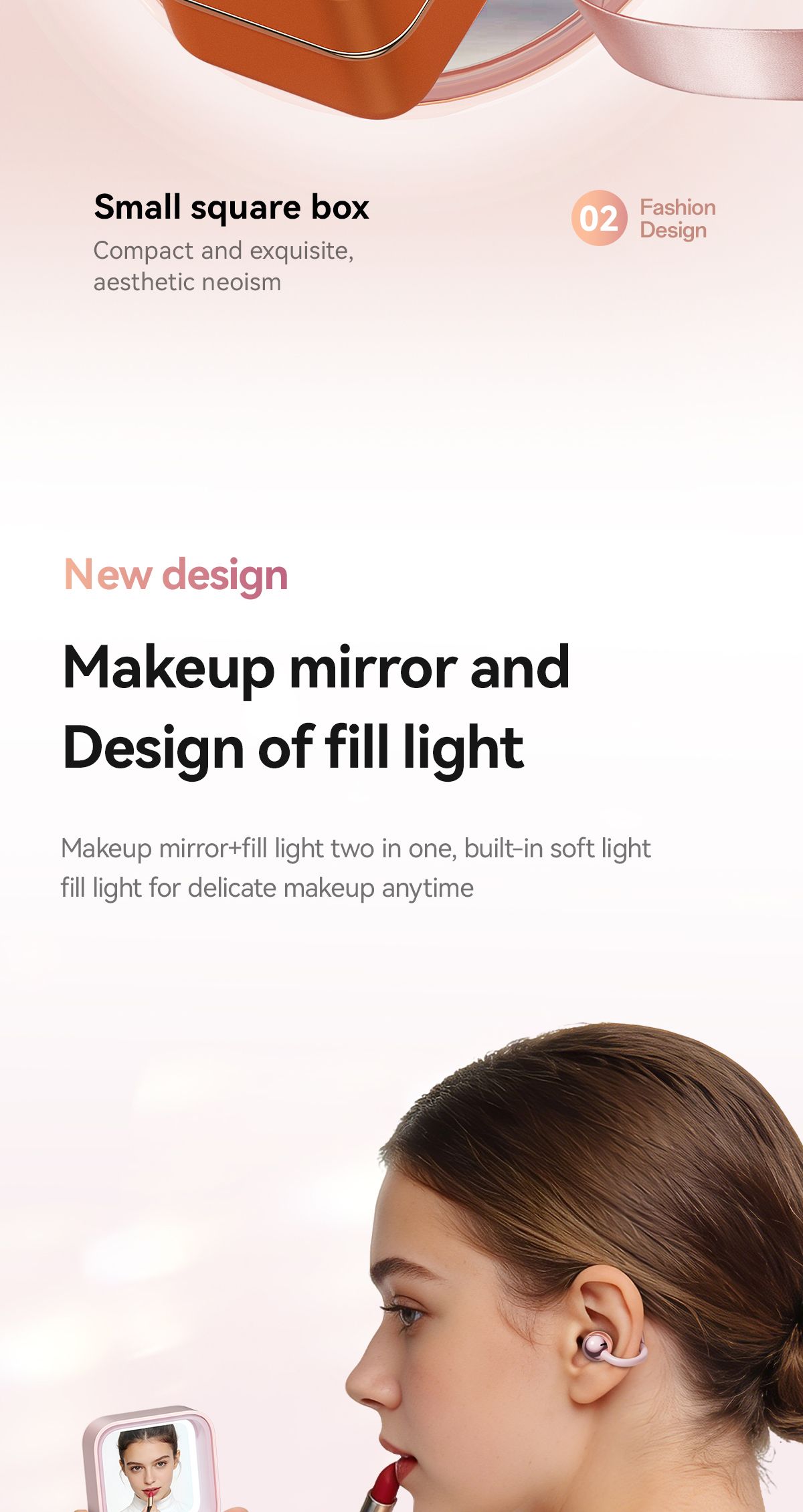 XTAURI M161 Earbuds 2-in-1 LED Fill Light Makeup Mirror蓝牙耳机 pic 5