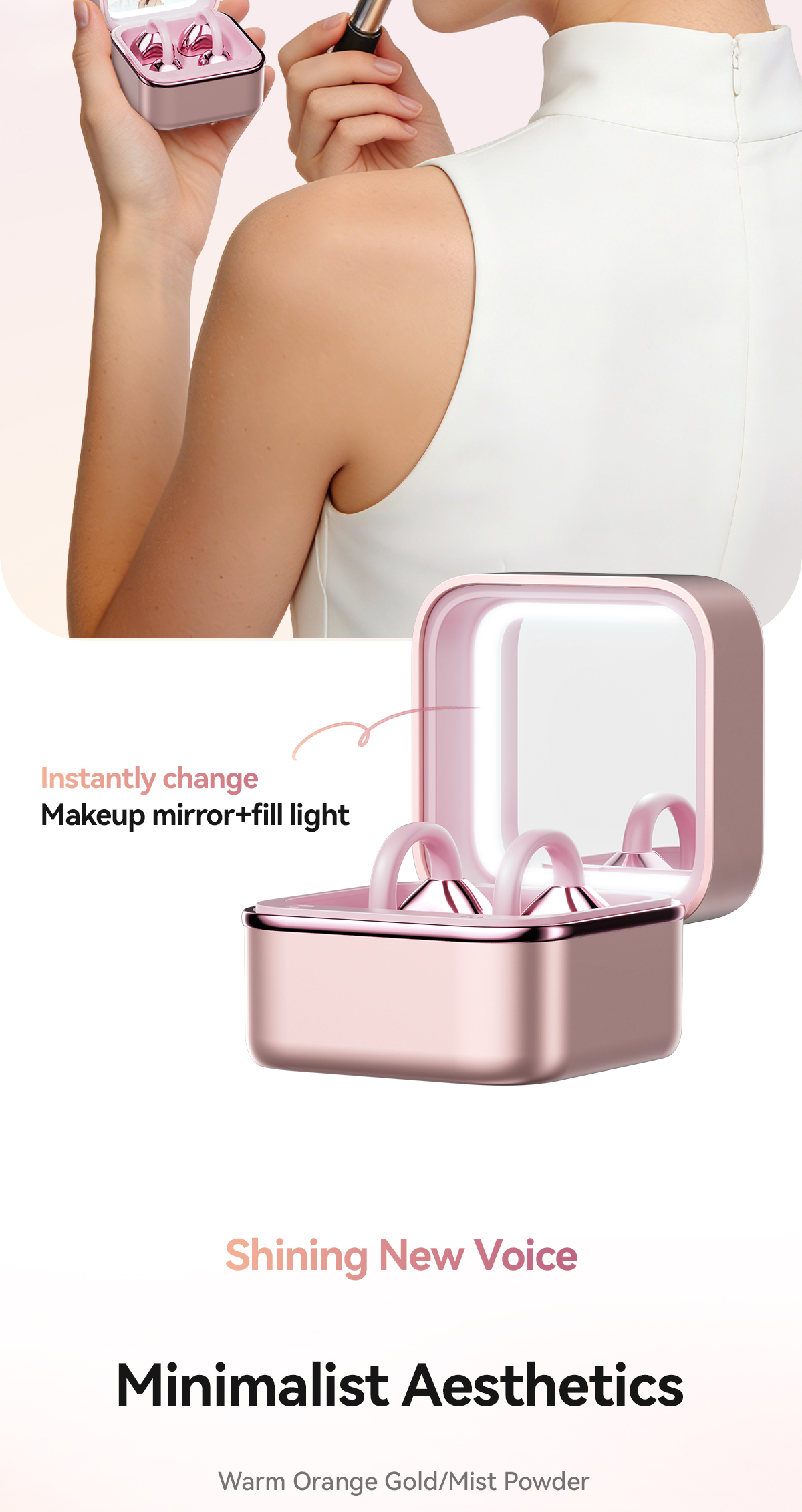 XTAURI M161 Earbuds 2-in-1 LED Fill Light Makeup Mirror蓝牙耳机 pic 6