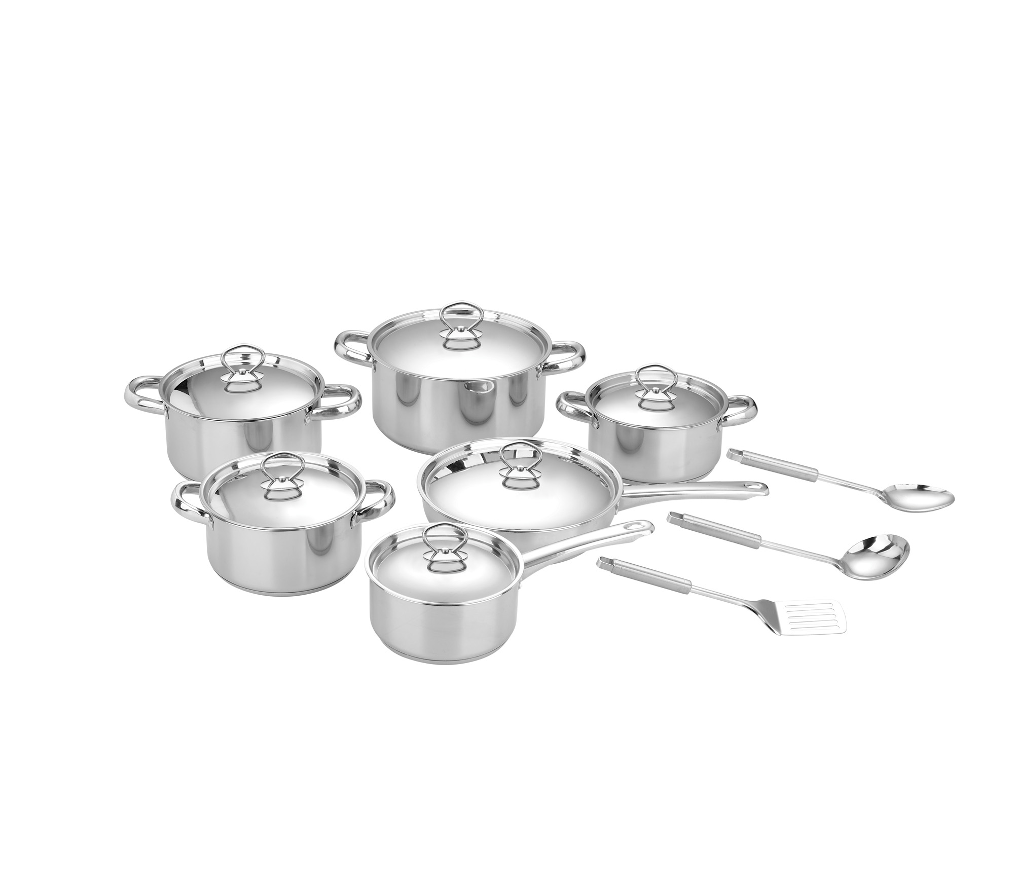 Silver stainless steel cookware set, aluminum pot set, kitchenware, kettle, outdoor enamel set