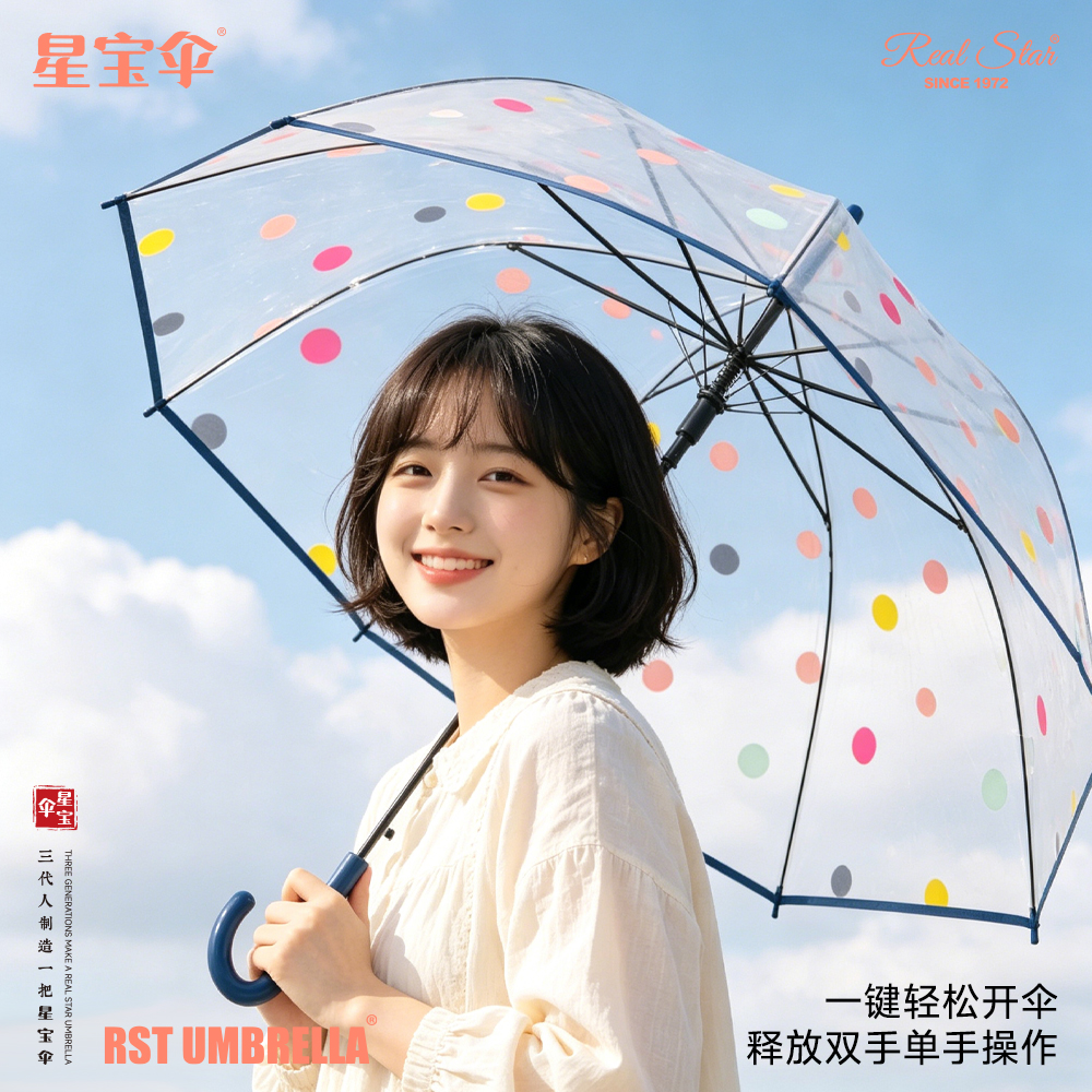 Xingbao Umbrella 963A polka Dot Umbrella, Long-handled transparent Apollo arched umbrella, 23-inch umbrella, Birdcage umbrella, Apollo Umbrella details Picture