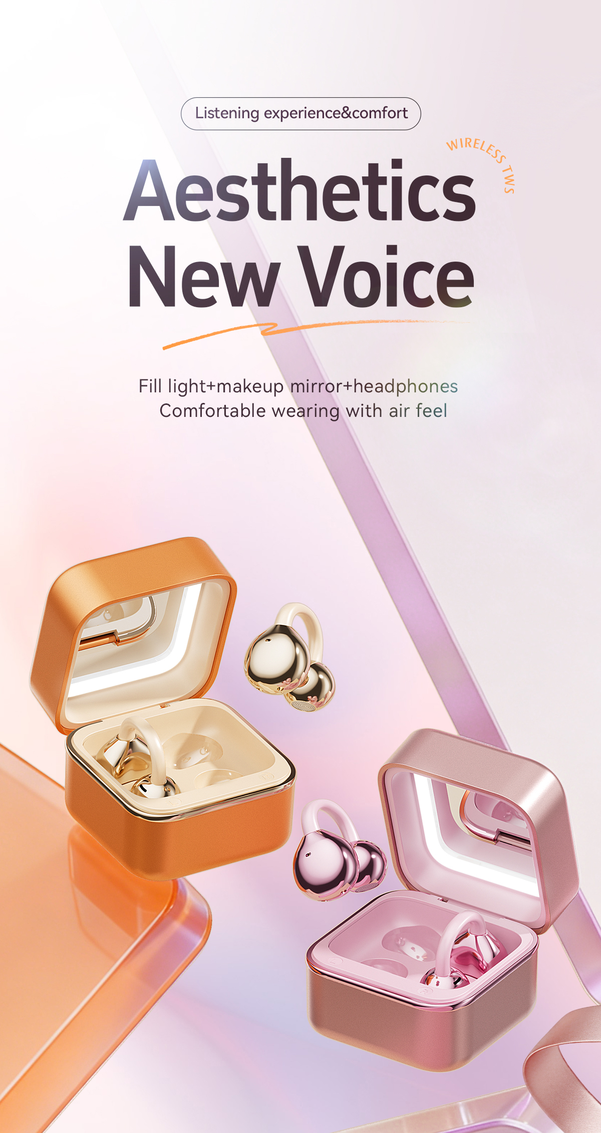 XTAURI M161 Earbuds 2-in-1 LED Fill Light Makeup Mirror蓝牙耳机 pic 1