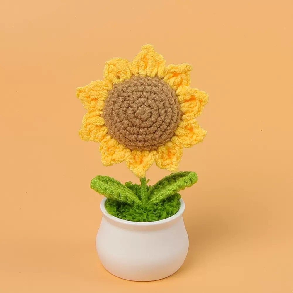Yellow crochet sunflower doll, hand-woven woolen pendant, home decoration Specification image