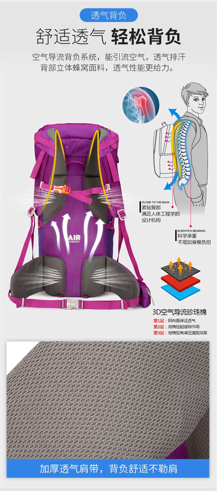 Fashionable outdoor sports hiking bags, camping backpacks, Oxford cloth travel backpacks, sports bags detail image 10