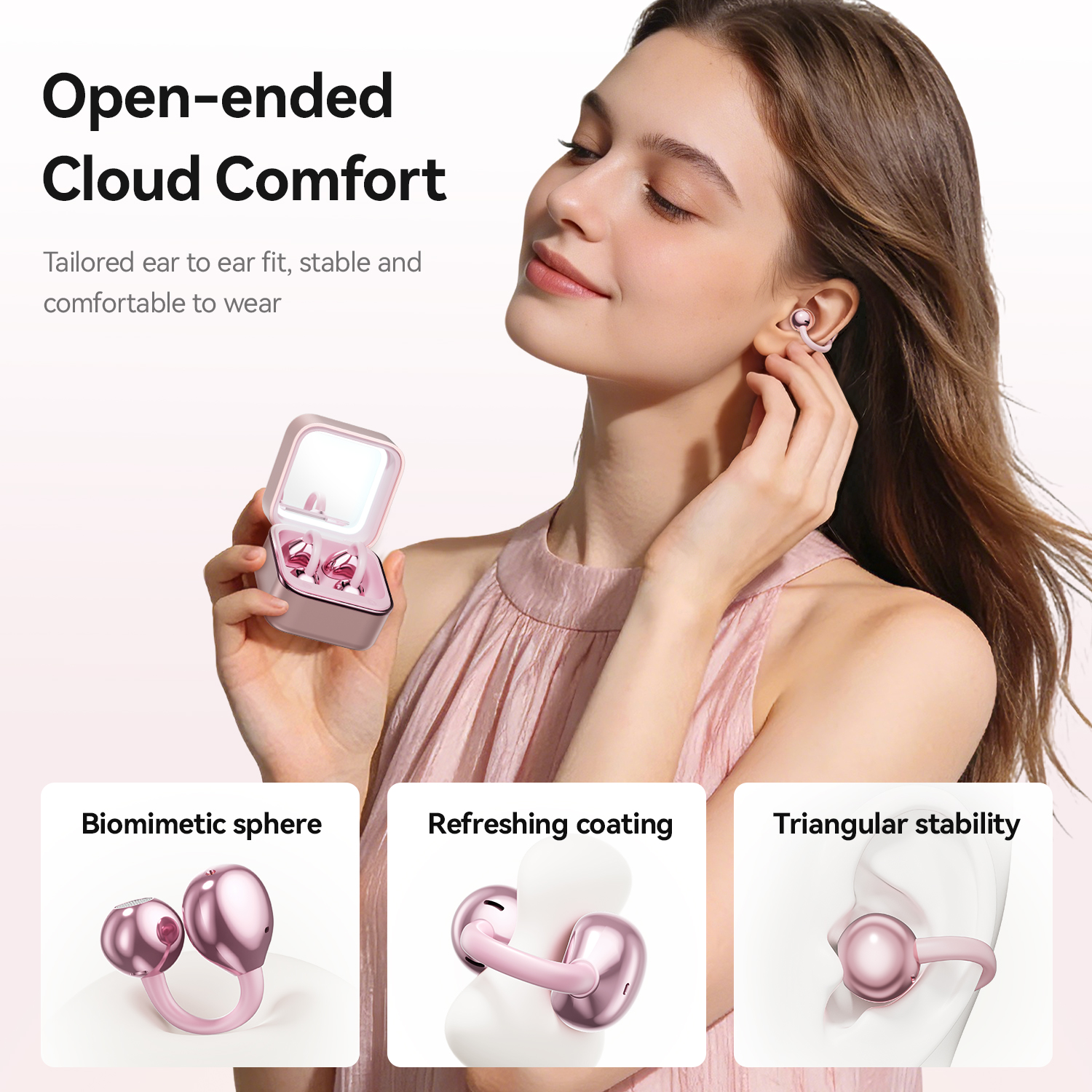 XTAURI M161 Earbuds 2-in-1 LED Fill Light Makeup Mirror蓝牙耳机 details Picture