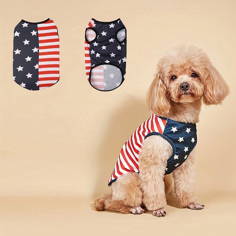 A thin, breathable vest with a halter top for the Independence Day of the United States and Amazon's printed clothes for European and American pet dogs Specification image