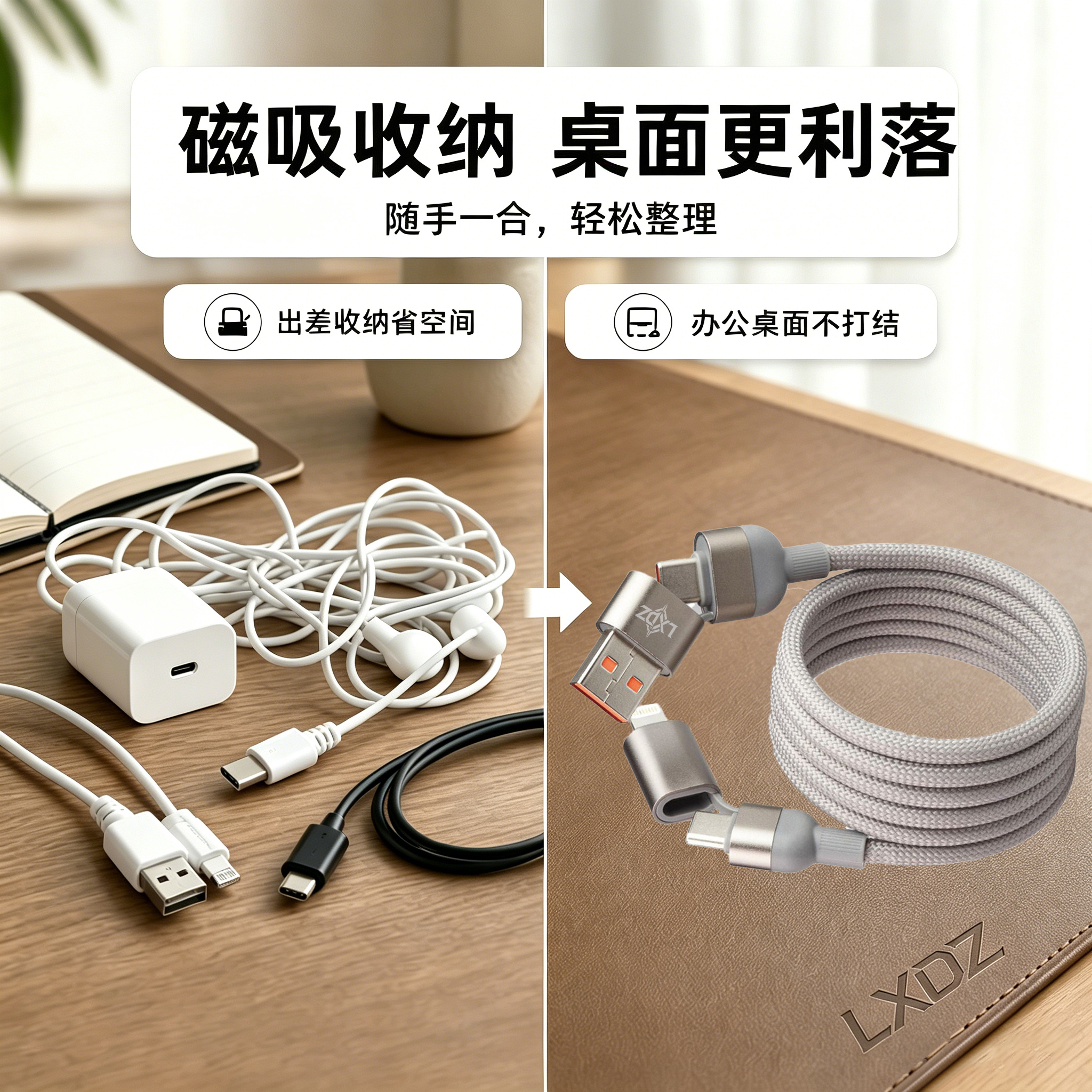 AX-64 grey braided magnetic four-in-one data cable, Android and Apple universal fast charging charger Application Scenario