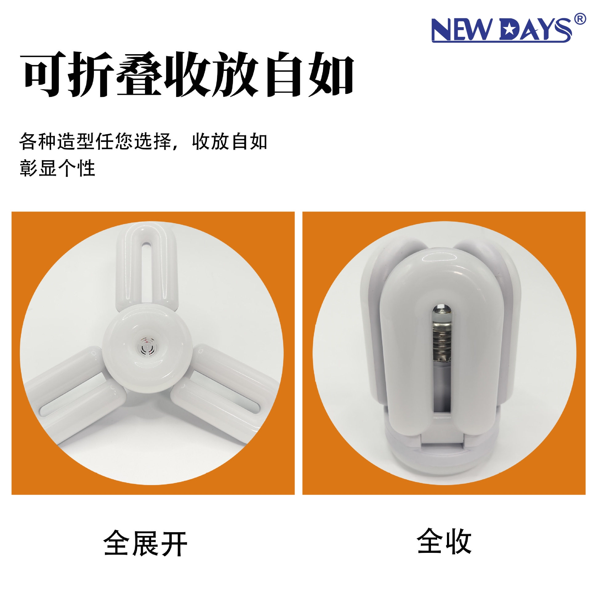 NEWDAYS brand cross-border new LED bulb leaf lamp, three-leaf short U3+1 eye-protecting folding lamp, Screw E27-port energy-saving high-brightness lighting leaf lamp Specification image