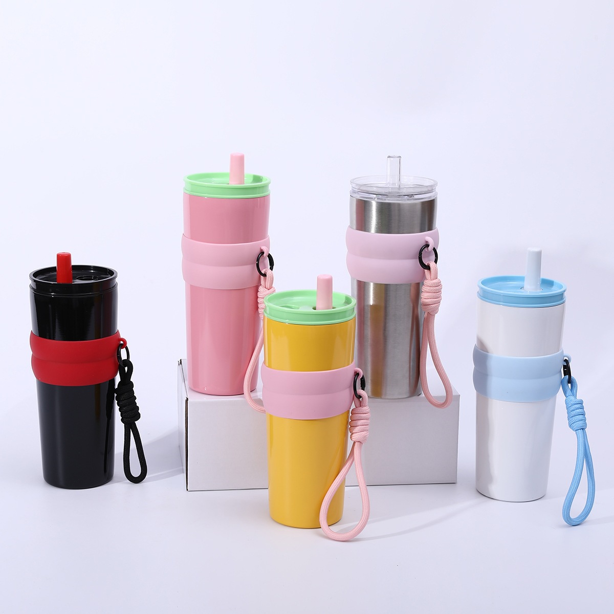 Nuevo sling 304 taza de aislamiento de acero inoxidable de gran capacidad coche taza de pajita con cordón de transporte portátil taza de acompañante taza de agua details Picture