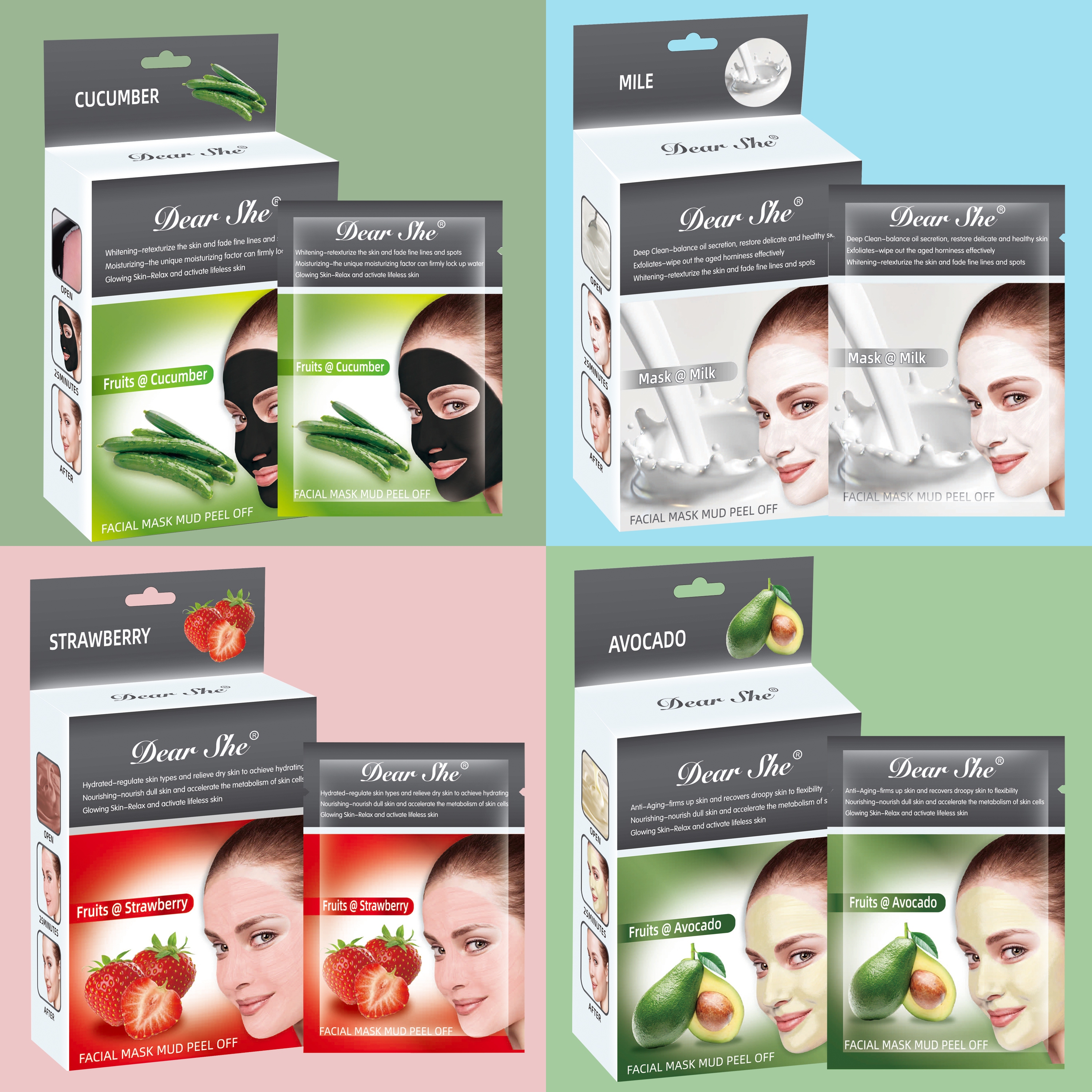 DEAR SHE Strawberry Moisturizing Mask: Moisturizing, Hydrating, Brightening complexion. Cross-border factory wholesale Item Picture