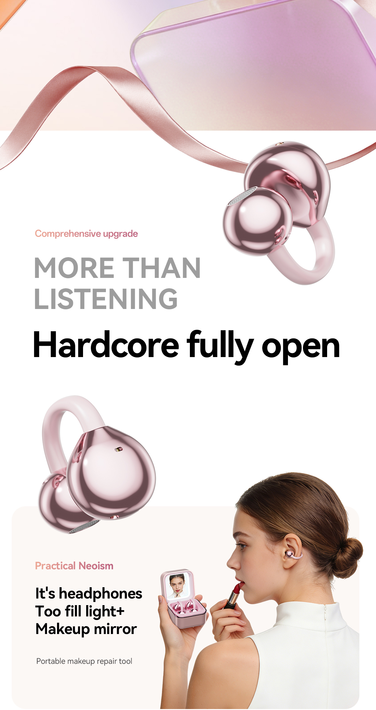 XTAURI M161 Earbuds 2-in-1 LED Fill Light Makeup Mirror蓝牙耳机 pic 2