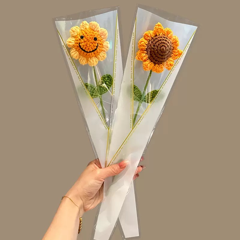 Orange crochet sunflower bouquets, knitted woolen flowers, mini woolen flowers, machine-woven bouquets