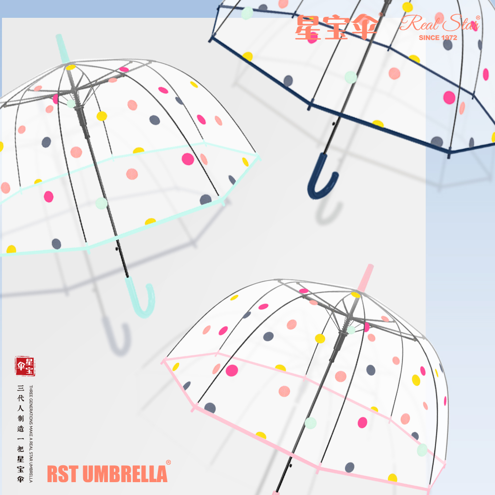 Xingbao Umbrella 963A polka Dot Umbrella, Long-handled transparent Apollo arched umbrella, 23-inch umbrella, Birdcage umbrella, Apollo Umbrella Item Picture
