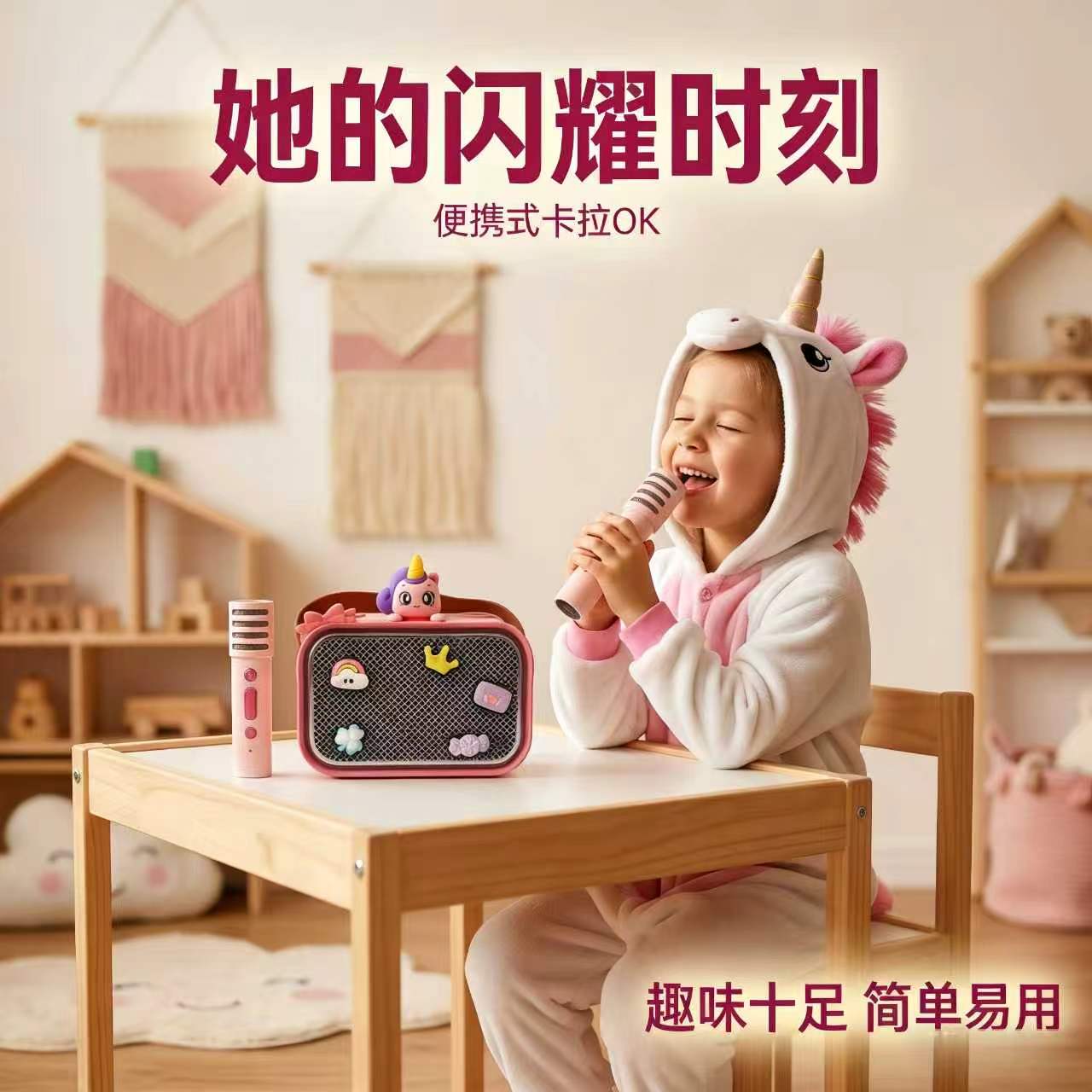 Dual-microphone, small microphone, unicorn audio, children's karaoke all-in-one singing machine, Bluetooth audio toy detail image 5