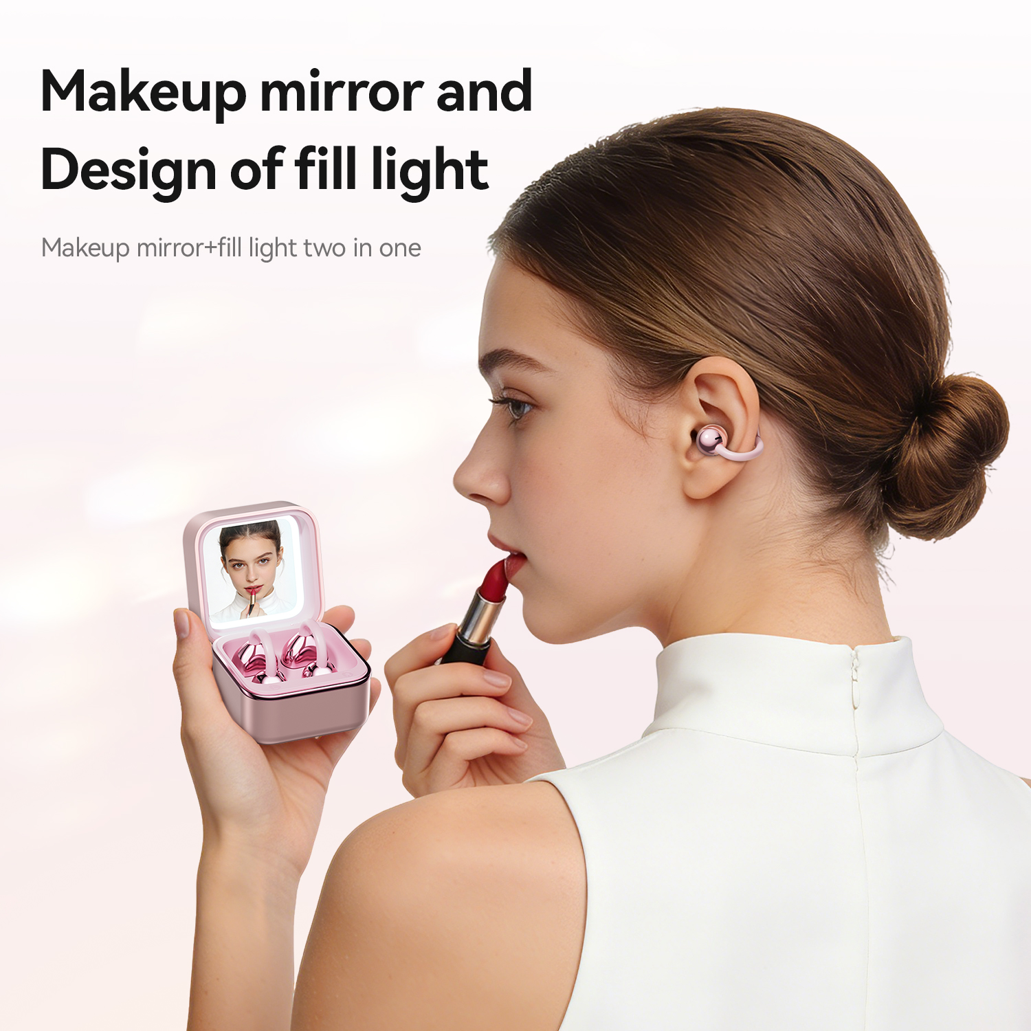 XTAURI M161 Earbuds 2-in-1 LED Fill Light Makeup Mirror蓝牙耳机 Item Picture