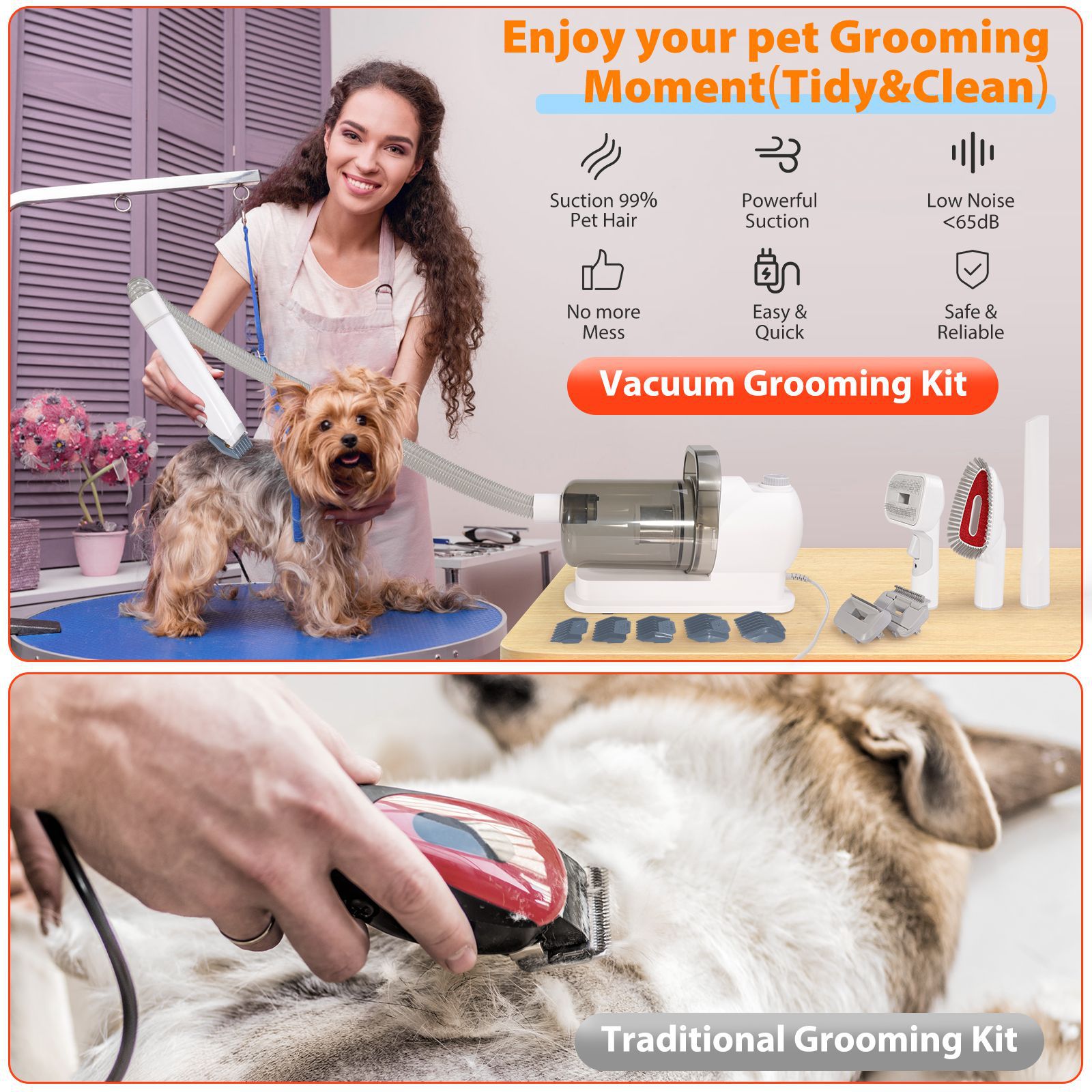 Cross-border pet multi-functional hair styling device, dog vacuum cleaner set, all-in-one machine, Krypton cat vacuum cleaner, hair clipper details Picture
