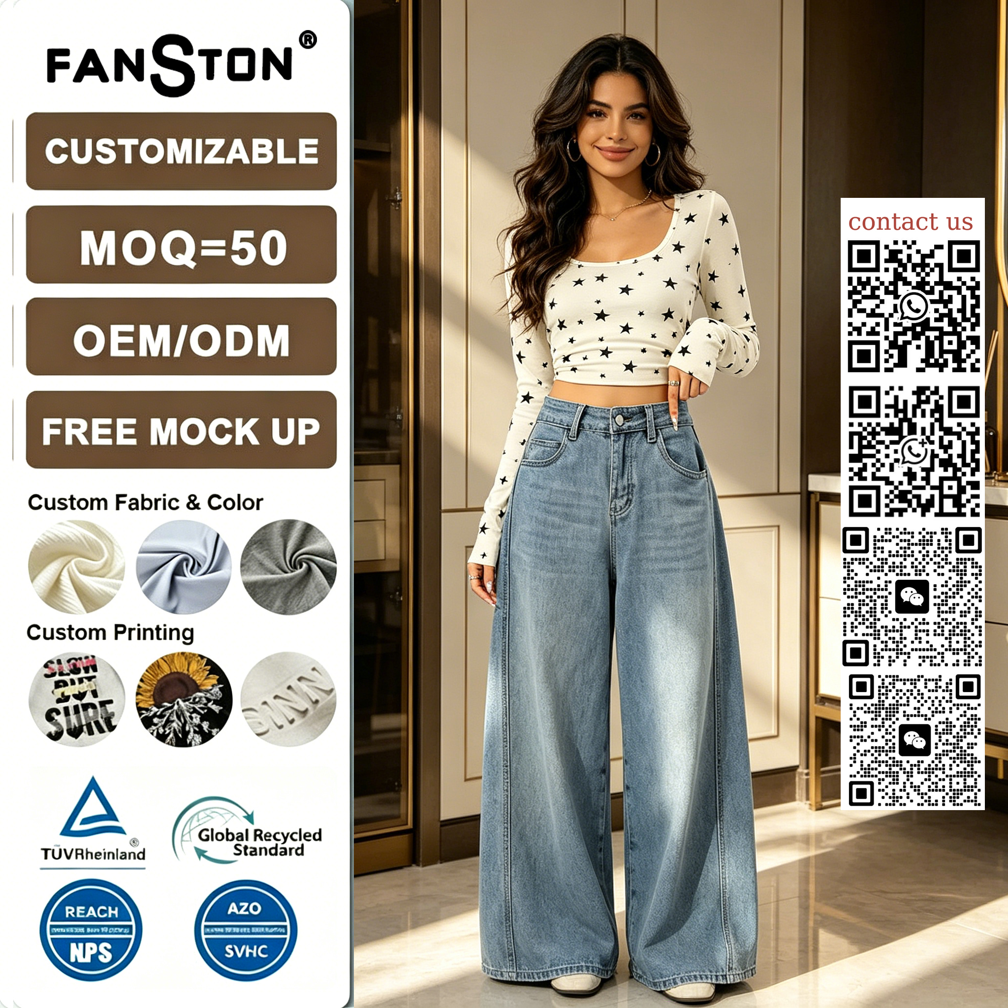 2026 China ropa al por mayor maillard cimitarra jeans mujer primavera otoño mujer nueva talla alta pera forma pequeña guadaña pantalones de pierna ancha