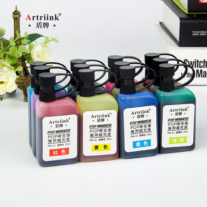 Wholesale of large-capacity alcohol-based ink for shield POP Mark pens, waterproof, colored and non-fading refill liquid