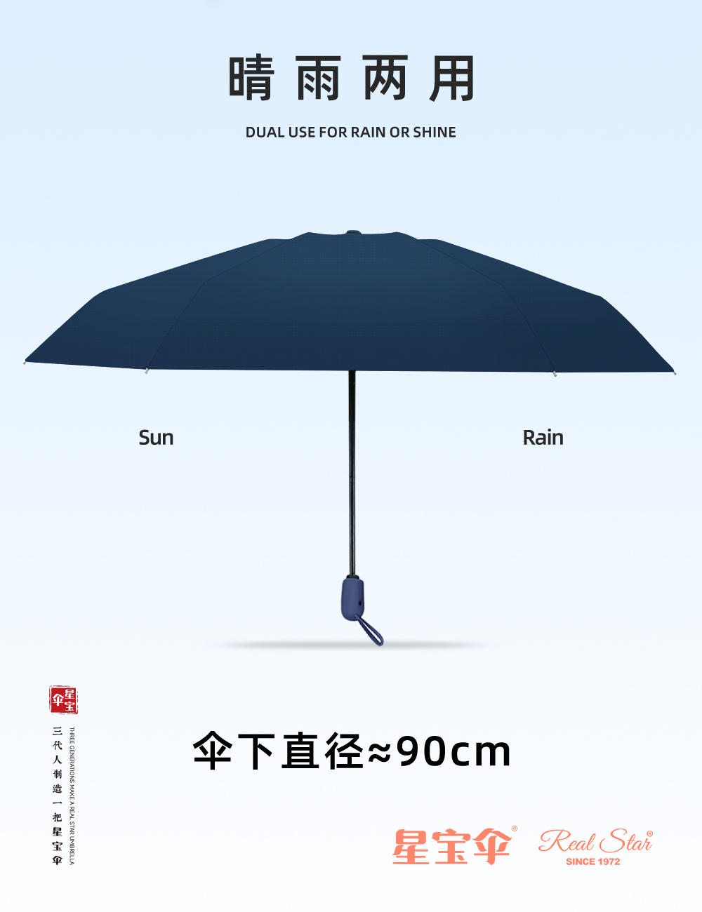 星宝伞26329全自动雨伞超轻三折雨伞防嗮晴雨2用紫外线小伞女士伞自开收详情10