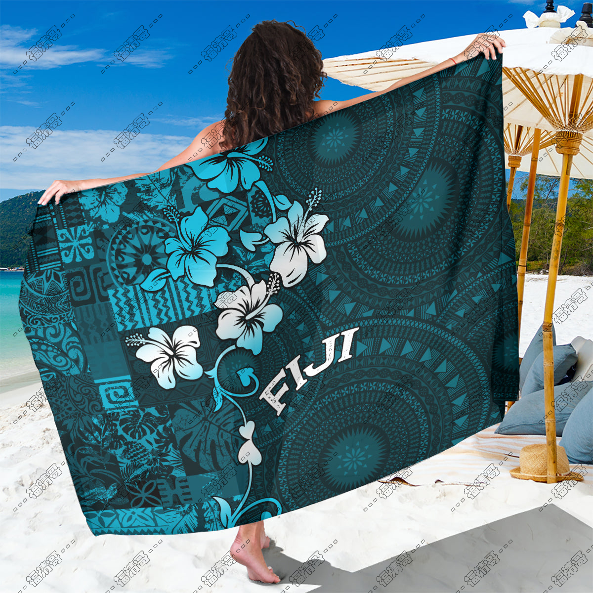 Fiji sulu cotton Lavalava mustache dress Sarong Pareo skirt Custom floral pattern Qni shawl style